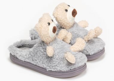 Παιδικές παντόφλες με αρκουδάκι - Γκρι - Issue - 