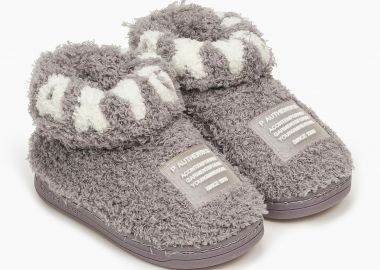 Παιδικές παντόφλες με μπουκλέ γούνα - Γκρι - Issue - 