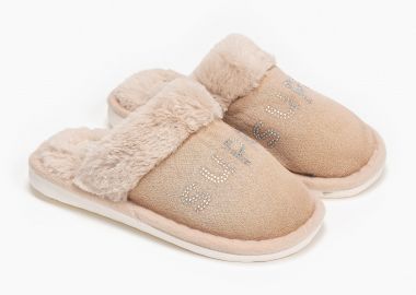 Παιδικές παντόφλες με στρας - Μπεζ - Issue - 