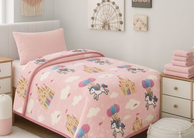 Παιδική Κουβέρτα Βελουτέ Μονή Unicorn Fly Ροζ - Astron Italy - 