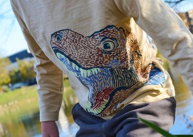 Παιδική Μακρυμάνικη Μπλούζα για Αγόρια Beige Neon Dino ΚΑΦΕ - DPAM - 