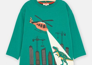Παιδική Μακρυμάνικη Μπλούζα για Αγόρια Neon Peacock Green Dino ΠΡΑΣΙΝΟ - DPAM - 
