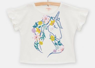 Παιδική Μπλούζα για Κορίτσια Flower Unicorn ΕΚΡΟΥ - DPAM - 