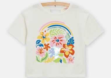 Παιδική Μπλούζα Κοντομάνικη για Κορίτσια Extra Flowers ΕΚΡΟΥ - DPAM - 