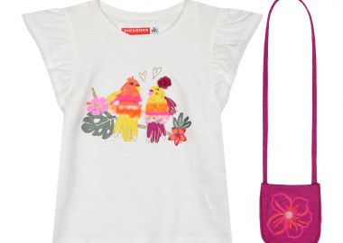 Παιδική μπλούζα με τύπωμα και ασορτί τσάντα για κορίτσι - Λευκό 15-224345-5 - energiers - 