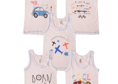 Παιδικό Φανελάκι Αμάνικο με Στάμπα για Αγόρι Σετ 5 Τεμάχια Λευκό Λευκό - Filinda - 