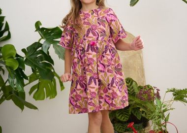Παιδικό Φόρεμα για Κορίτσια Pink Leaves ΡΟΖ - DPAM - 