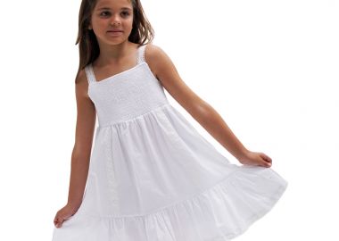 Παιδικό φόρεμα με σφηγγοφολιά για κορίτσι - Λευκό 16-224218-7 - energiers - 