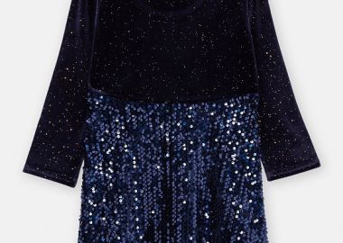Παιδικό Μακρυμάνιικο Φόρεμα για Κορίτσια Midnight Blue Sequin ΜΠΛΕ - DPAM - 