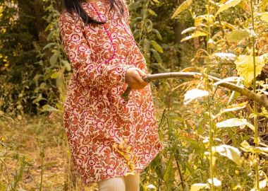 Παιδικό Μακρυμάνικο Φόρεμα για Κορίτσια Beige Floral ΛΕΥΚΟ - DPAM - 