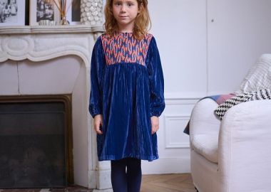 Παιδικό Μακρυμάνικο Φόρεμα για Κορίτσια Navy Blue Velour ΣΚΟΥΡΟ ΜΠΛΕ - DPAM - 