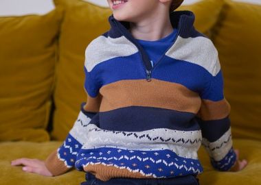 Παιδικό Μακρυμάνικο Πουλόβερ για Αγόρια Multicolour Stripes ΜΠΛΕ - DPAM - 