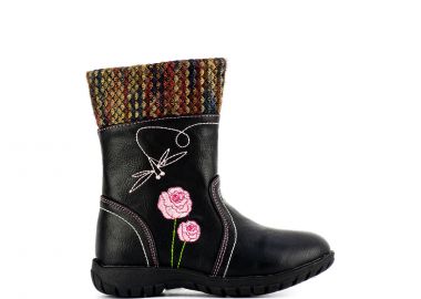 Παιδικό μαύρο μποτάκι με κέντημα - MIGATO - 