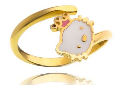 Παιδικό μοντέρνο δαχτυλίδι hello kitty από επιχρυσωμένο ασήμι με στοιχείο από σμάλτο -  - 