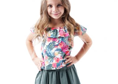 Παιδικό σετ 2 τεμάχια με εμτριμέ μπλούζα για κορίτσι - ΧΑΚΙ 15-224347-0 - energiers - 