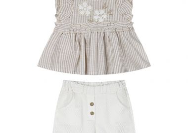 Παιδικό σετ 2 τεμάχια με κέντημα για κορίτσι - Εκρού 15-224325-0 - energiers - 