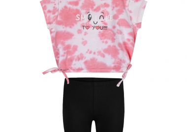 Παιδικό σετ 2 τεμάχια με μπατίκ μπλούζα με τύπωμα για κορίτσι - ΜΑΥΡΟ 15-224395-0 - energiers - 