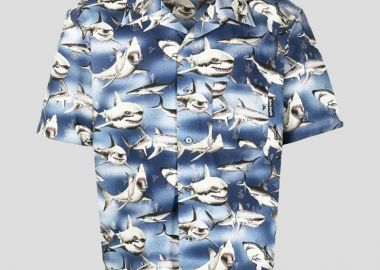 PALM ANGELS Ανδρικό Μπλε Bowling Shirt Blue Black - PALM ANGELS - 