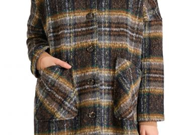 Παλτό Funky Buddha Wool Blend Καρό FBL010-121-01-BROWN Γυναικείο - Funky Buddha - 