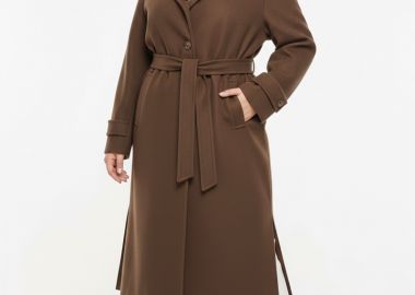 Παλτό με ανοίγματα και ζώνη σε καφέ χρώμα -  - 