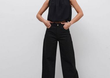 PAMELA γυναικείο μαύρο jean με στρας ίσιο μπατζάκι - SOU - 