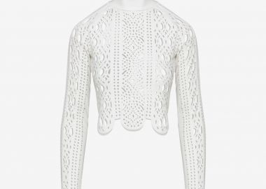 Paneled Turtleneck Long-Sleeved Top in White - Cutcuutur - 