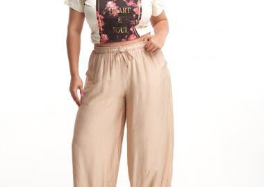 Παντελόνα ballon με τσέπες σε μπεζ χρώμα plus size -  - 