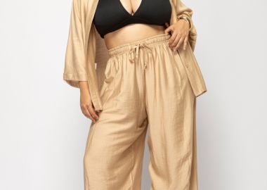 Παντελόνα barrel με λάστιχο στη μέση σε μπεζ χρώμα plus size -  - 