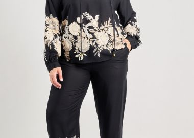 Παντελόνα βισκόζη με φλοράλ μπορντούρα -  - 