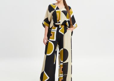 Παντελόνα βισκόζη με γεωμετρικό μοτίβο - MAT FASHION - 