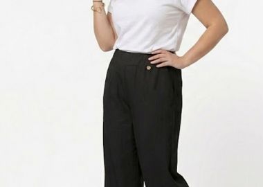 Παντελόνα διπλή από ζορζέτα σε μαύρο χρώμα plus size -  - 