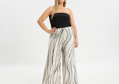 Παντελόνα εμπριμέ με δέσιμο στη μέση - MAT FASHION - 
