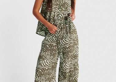 Παντελόνα εμπριμέ με ζώνη - 5206179082877 -  - 