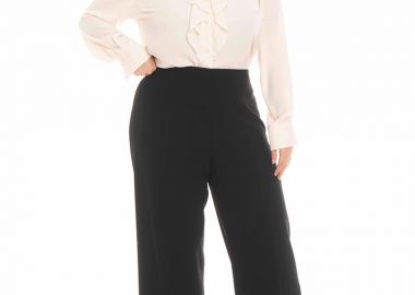 Παντελόνα κρεπ με λάστιχο πίσω σε μαύρο χρώμα -  - 