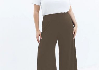 Παντελόνα light φαρδιά σε σοκολά χρώμα -  - 