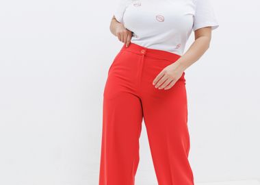 Παντελόνα με λάστιχο στη μέση σε κόκκινο χρώμα -  - 