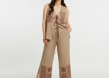 Παντελόνα με λινό και maze κέντημα - MAT FASHION - 