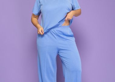 Παντελόνα plus size cupro με νερβιρ σε γαλάζιο χρώμα -  - 