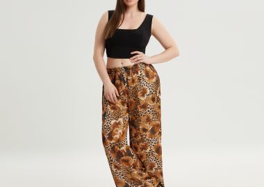 Παντελόνα σατέν με συνδυασμό prints - MAT FASHION - 