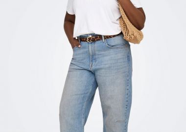 Παντελόνι jean high-waist barrel σε denim light blue χρώμα plus size -  - 