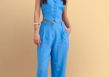 Παντελόνι λινό με ρεβέρ - 5206179078016 -  - 