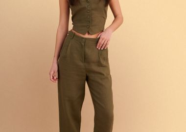 Παντελόνι λινό με ρεβέρ - 5206179078023 -  - 