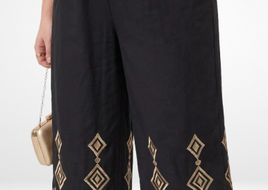 Παντελόνι με χρυσό κέντημα plus size -  - 