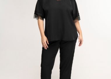 Παντελόνι με λεπτή δαντέλα σε χρώμα μαύρο -  - 