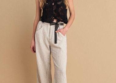 Παντελόνι ριγέ με ζώνη - 5206634980175 -  - 