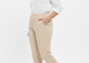 Παντελόνι scuba με ρεβέρ σε εκρού χρώμα -  - 