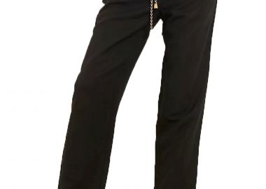 Παντελόνι Υφασμάτινο Attrattivo Λινό Με Πιέτες 9912683-BLACK Γυναικείο - Attrattivo - 