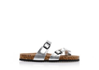 Παντόφλες ασημί δερματίνη με διπλή ρυθμιζόμενη φάσα ΑΣΗΜΙ - Tsoukalas - 