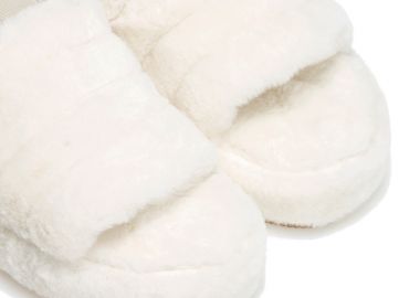 Παντόφλες άσπρες γούνινες με λάστιχο ΛΕΥΚΟ - Tsoukalas - 