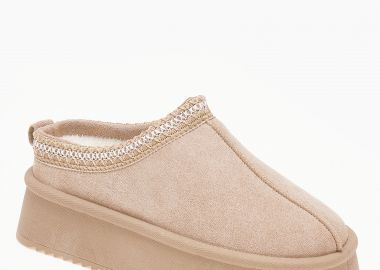 Παντόφλες δίσολες με κέντημα και εσωτερική γούνα - Πούρο - Issue - 